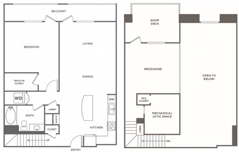 Floor plan for 1 bed, 1 bath, 1307 sqft